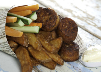 Fiskefrikadeller med fritter